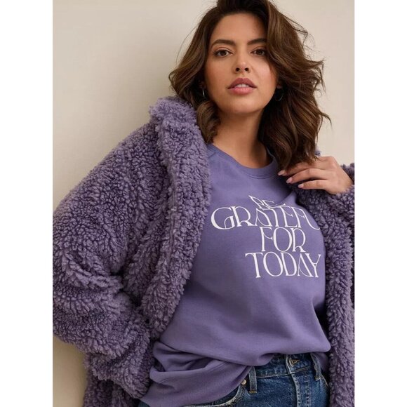 Torrid 0 Maxi Coat Size 12 Purple Soft Sherpa Open Front Lined NWT - Picture 4 of 15